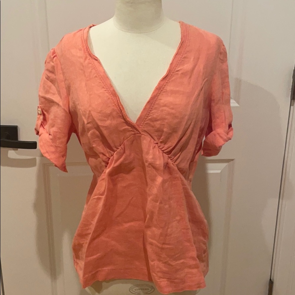 Banana Republic  100% Linen Pink Salmon Blouse